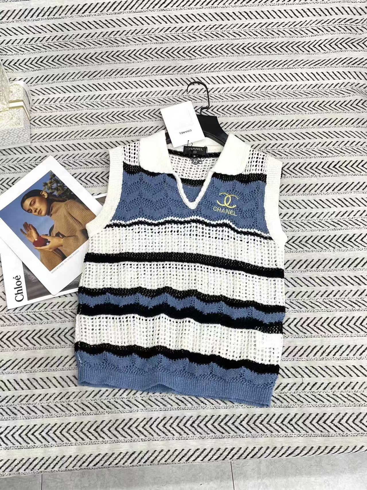 CHANE1 ストライプ刺繍入りゴールド糸ウールセーター【50％割引+送料無料】