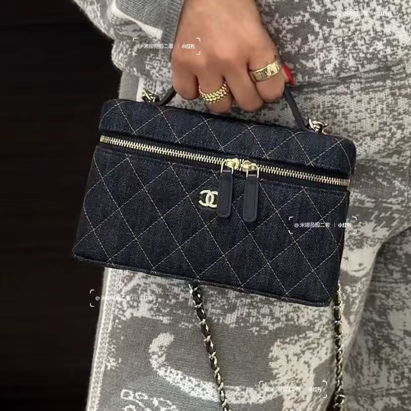 CHANE1 チェック柄デニムチェーンバッグ【50％割引+送料無料】