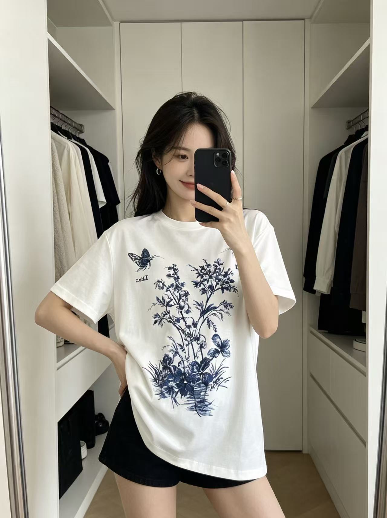 DIOR バタフライ＆レタープリント Tシャツ【50％割引+送料無料】