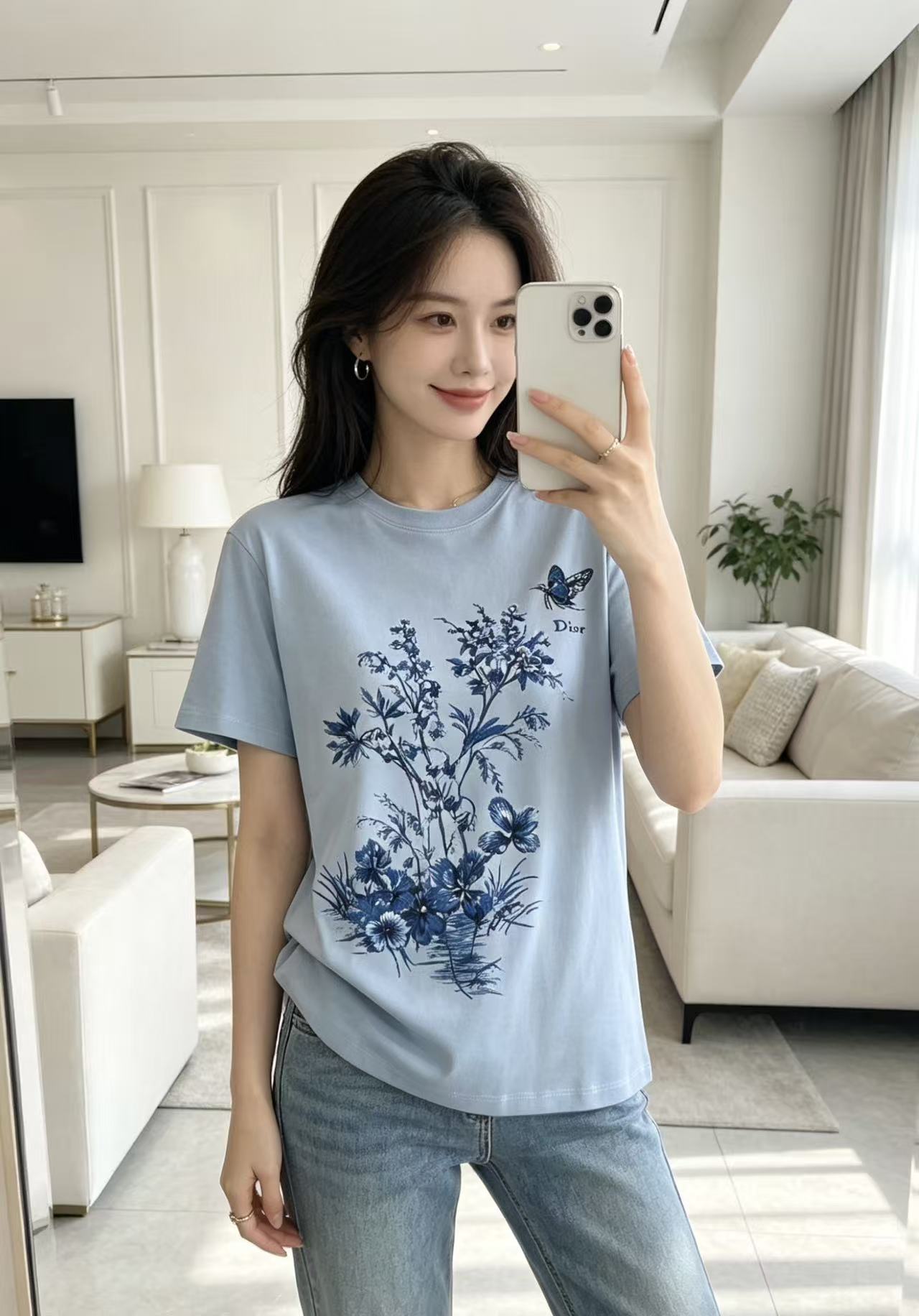 DIOR バタフライ＆レタープリント Tシャツ【50％割引+送料無料】