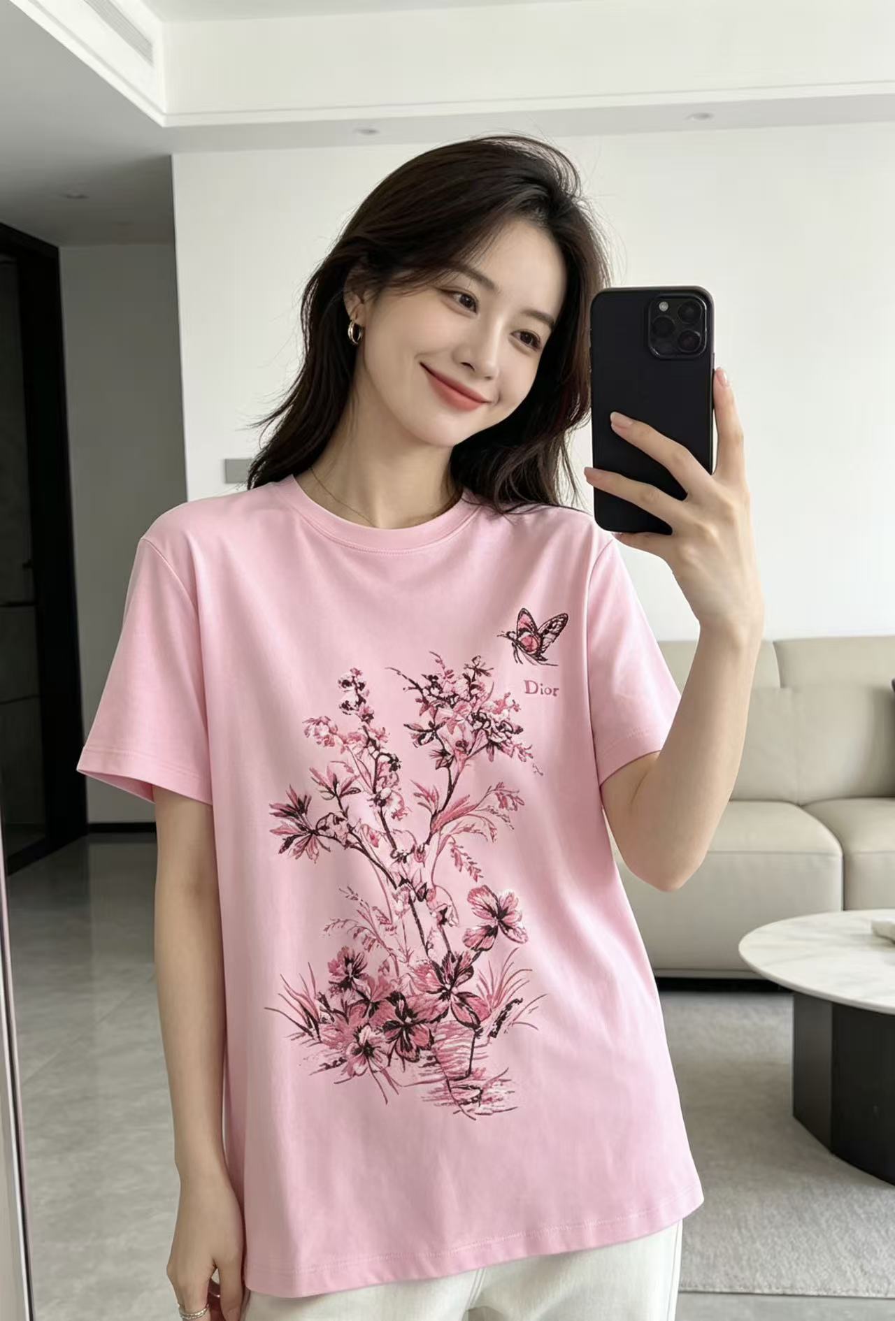 DIOR バタフライ＆レタープリント Tシャツ【50％割引+送料無料】