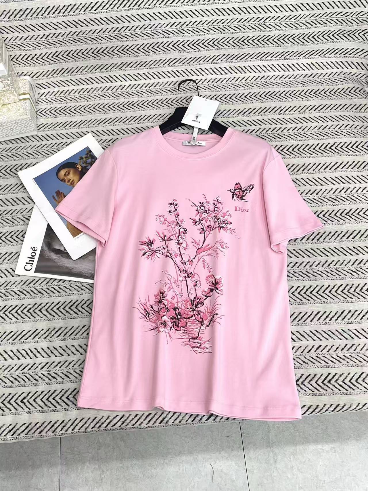 DIOR バタフライ＆レタープリント Tシャツ【50％割引+送料無料】