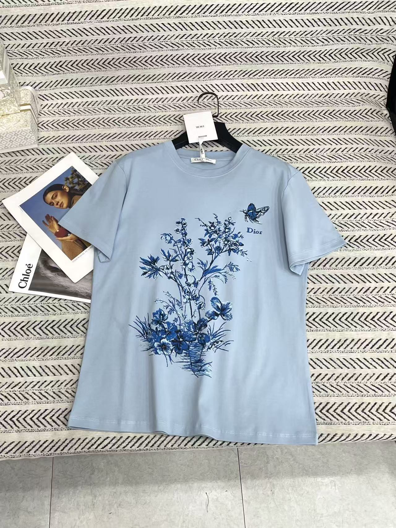 DIOR バタフライ＆レタープリント Tシャツ【50％割引+送料無料】