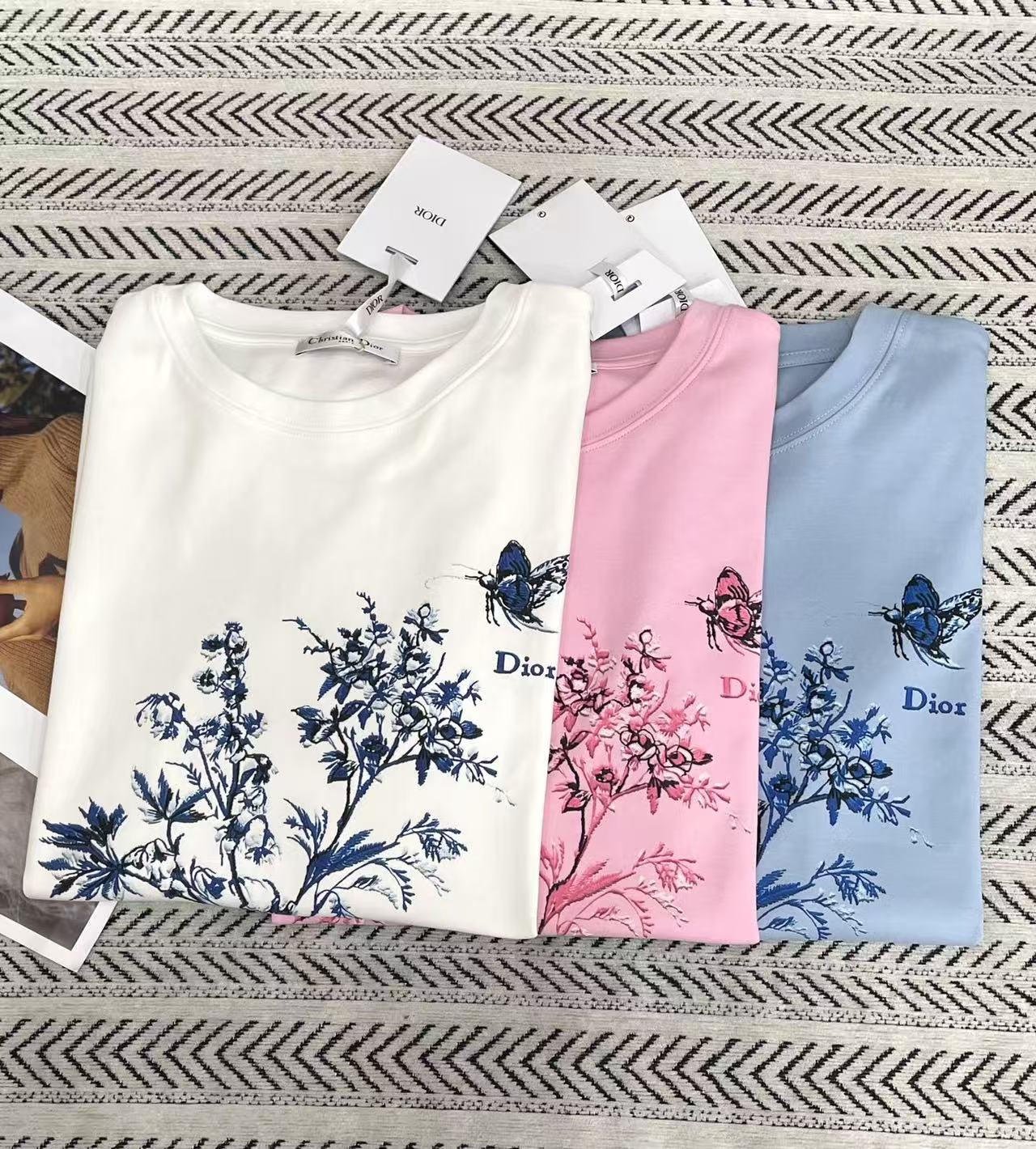 DIOR バタフライ＆レタープリント Tシャツ【50％割引+送料無料】