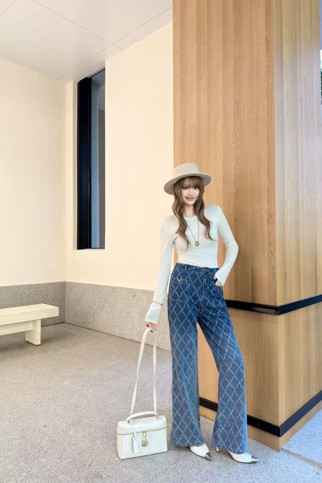 VALENT1NO ツーポケット チェック柄フレアジーンズ【50％割引+送料無料】