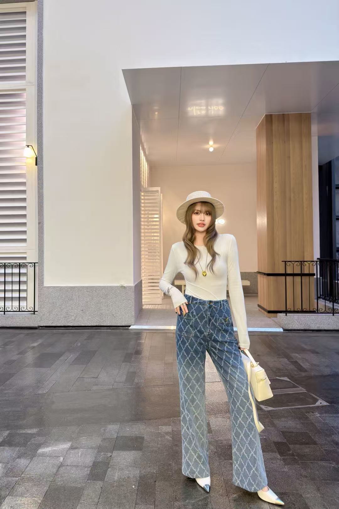 VALENT1NO ツーポケット チェック柄フレアジーンズ【50％割引+送料無料】