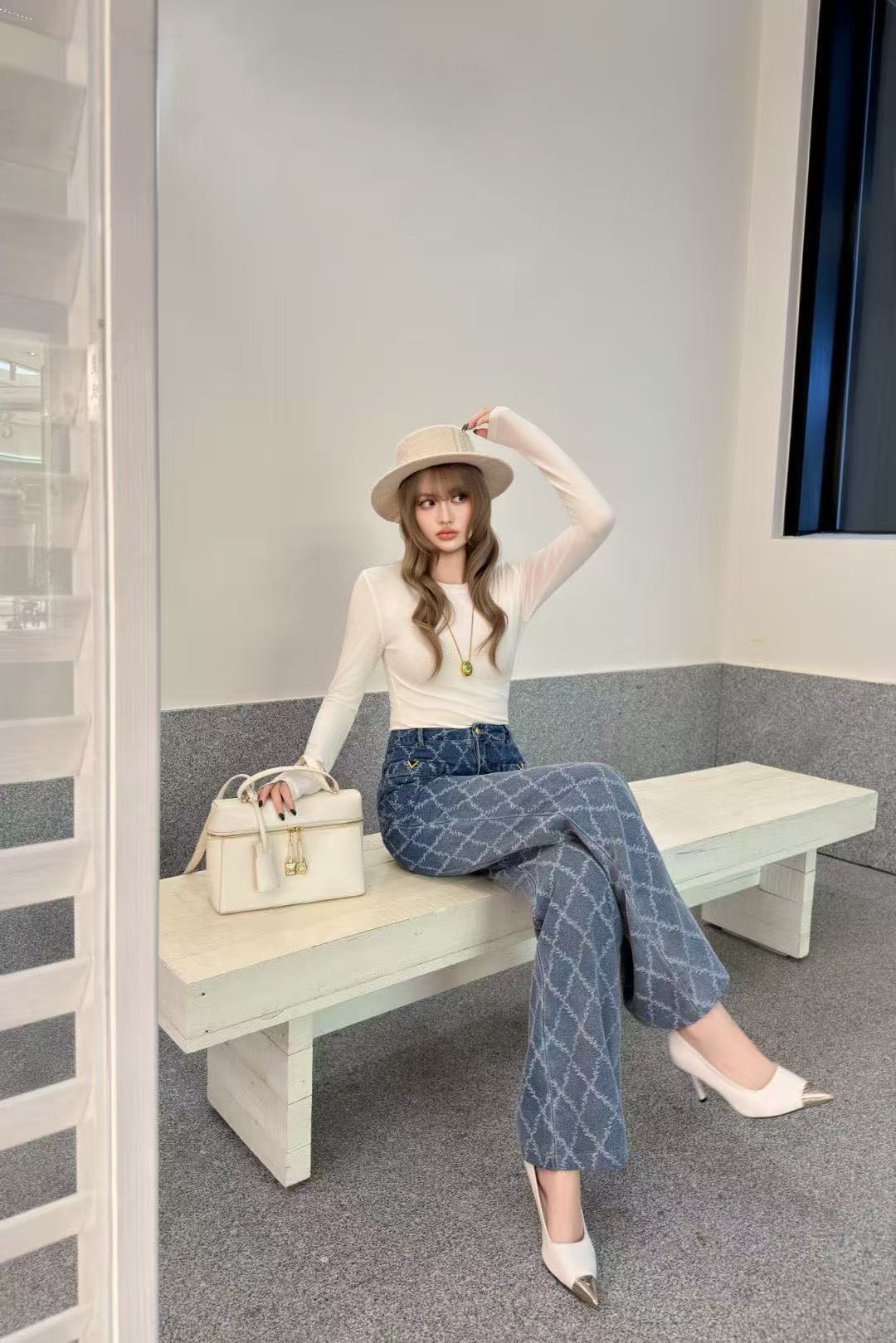 VALENT1NO ツーポケット チェック柄フレアジーンズ【50％割引+送料無料】