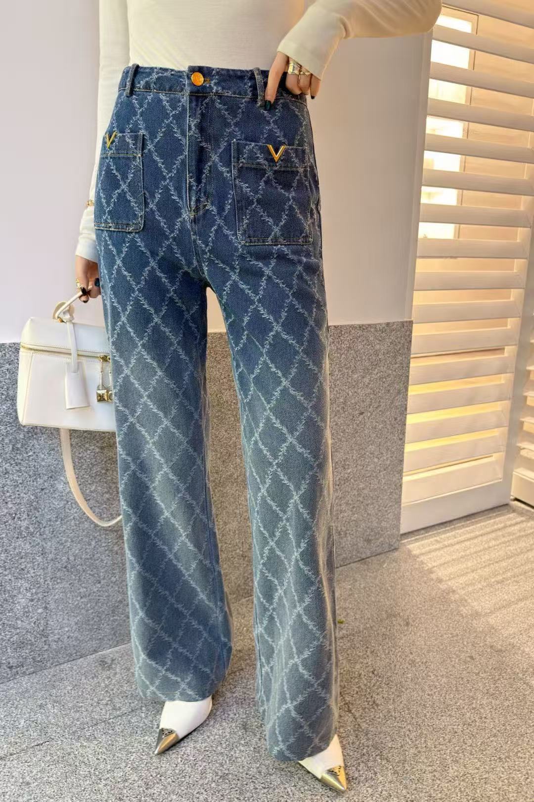 VALENT1NO ツーポケット チェック柄フレアジーンズ【50％割引+送料無料】