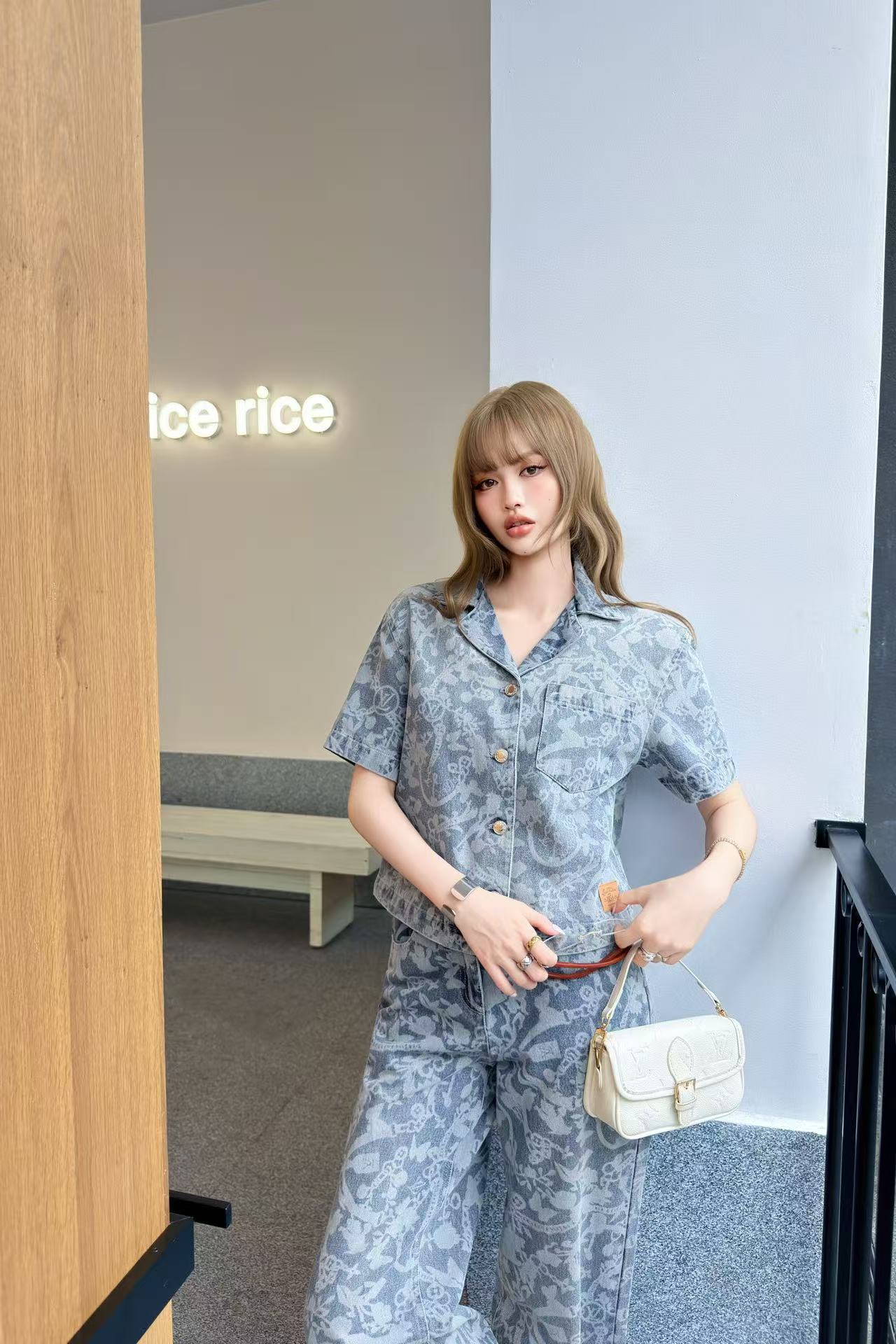 LVプリント デニムジャケット＆トラウザーズ 2ピースセット【50％割引+送料無料】