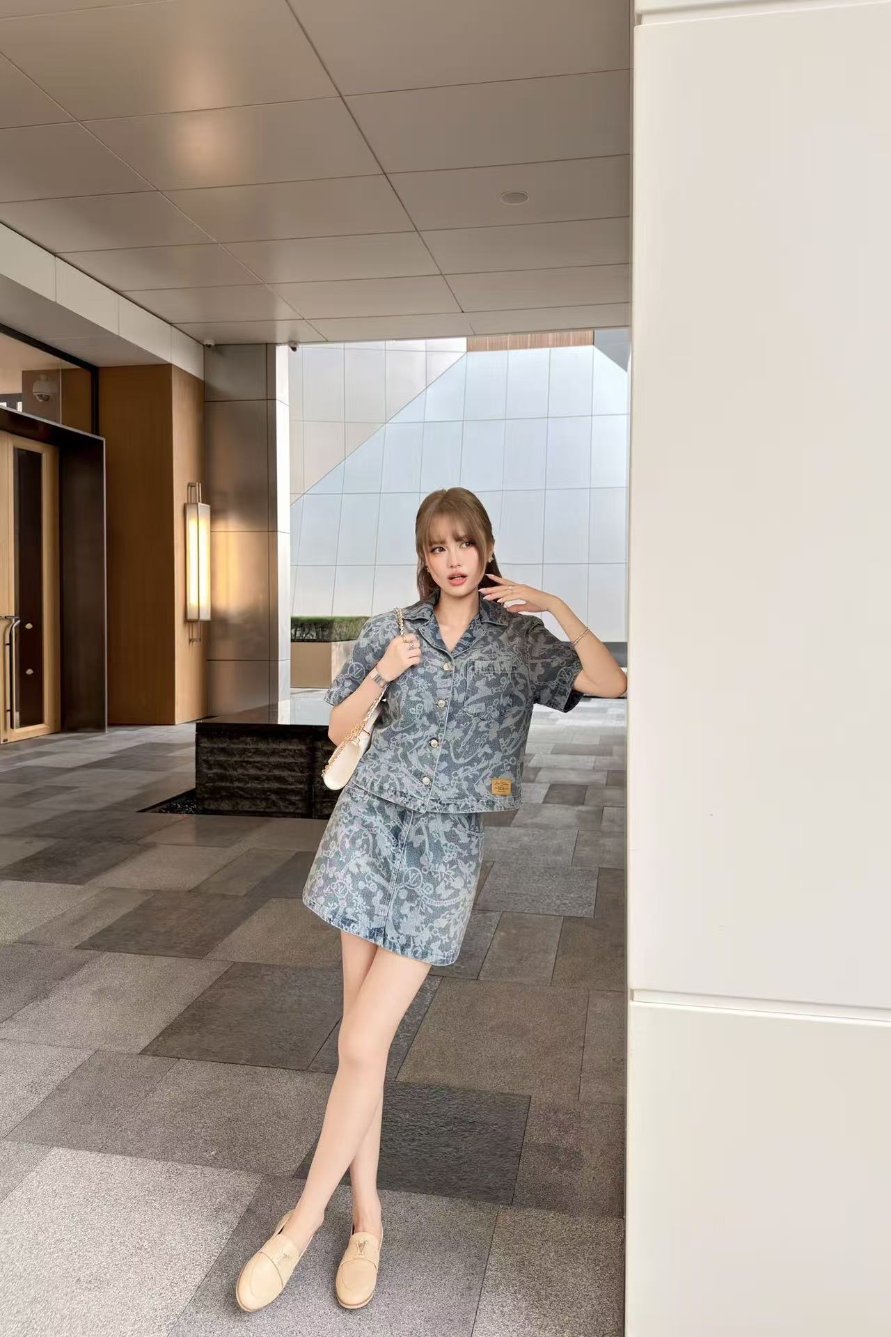 LVプリント デニムスカート＆ジャケット 2点セット【50％割引+送料無料】