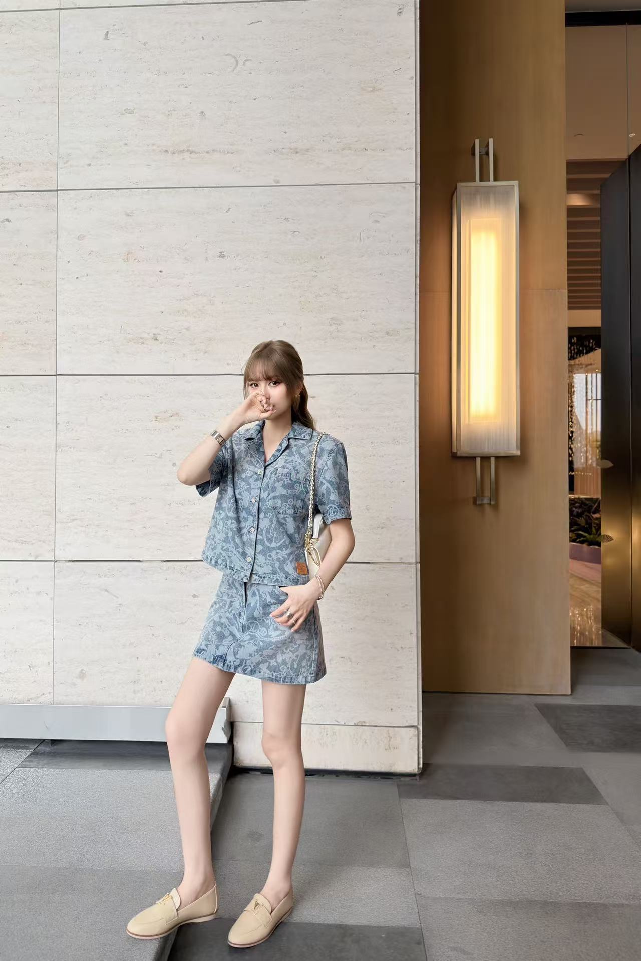 LVプリント デニムスカート＆ジャケット 2点セット【50％割引+送料無料】