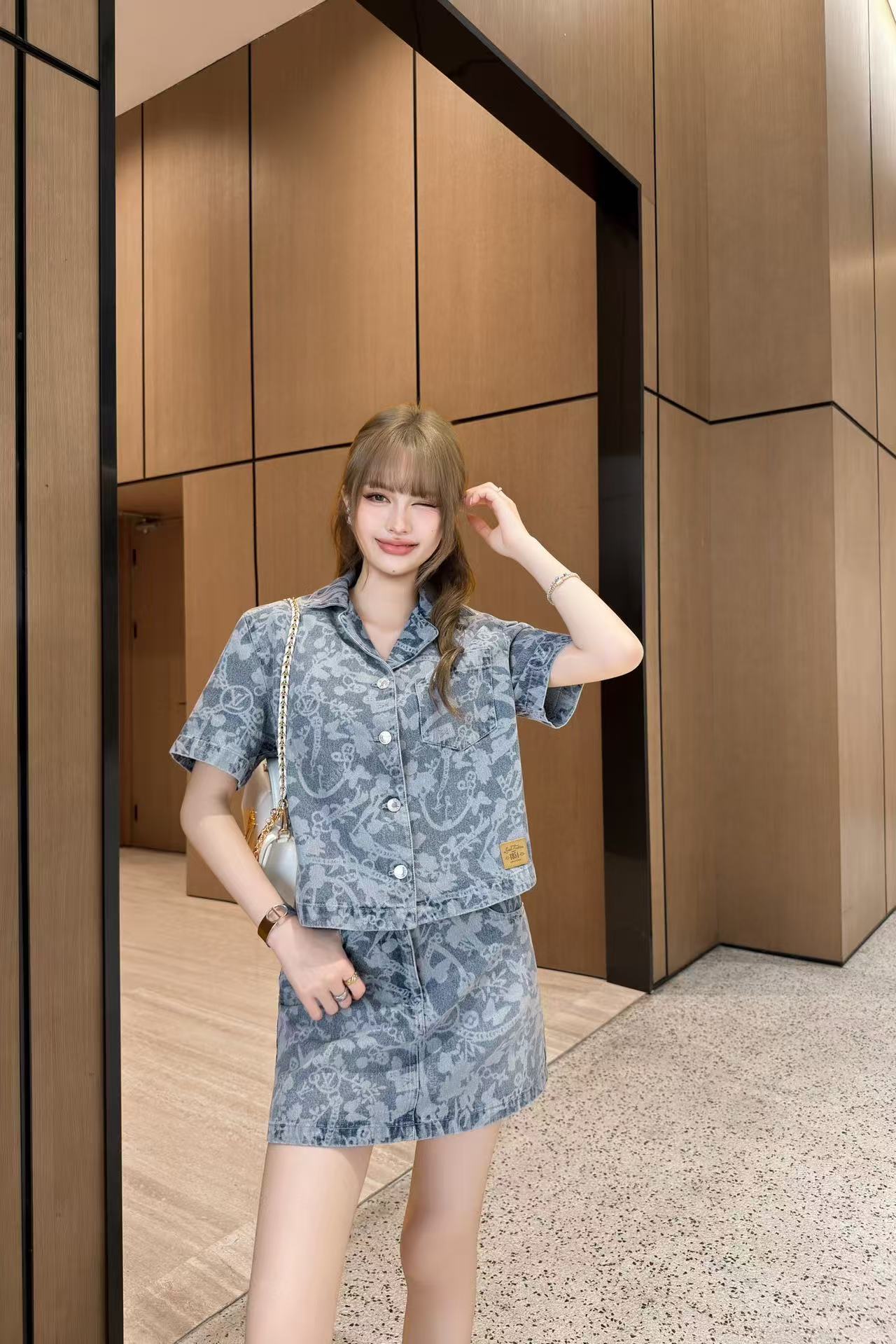 LVプリント デニムスカート＆ジャケット 2点セット【50％割引+送料無料】