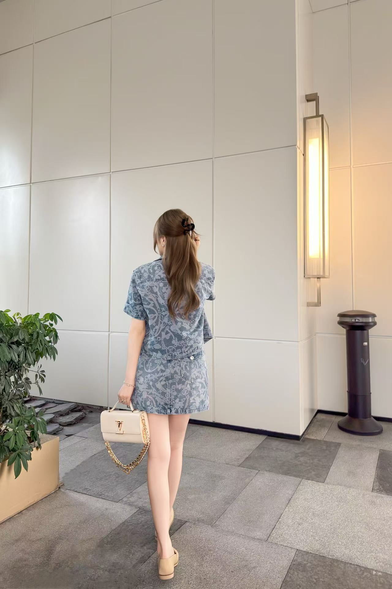 LVプリント デニムスカート＆ジャケット 2点セット【50％割引+送料無料】