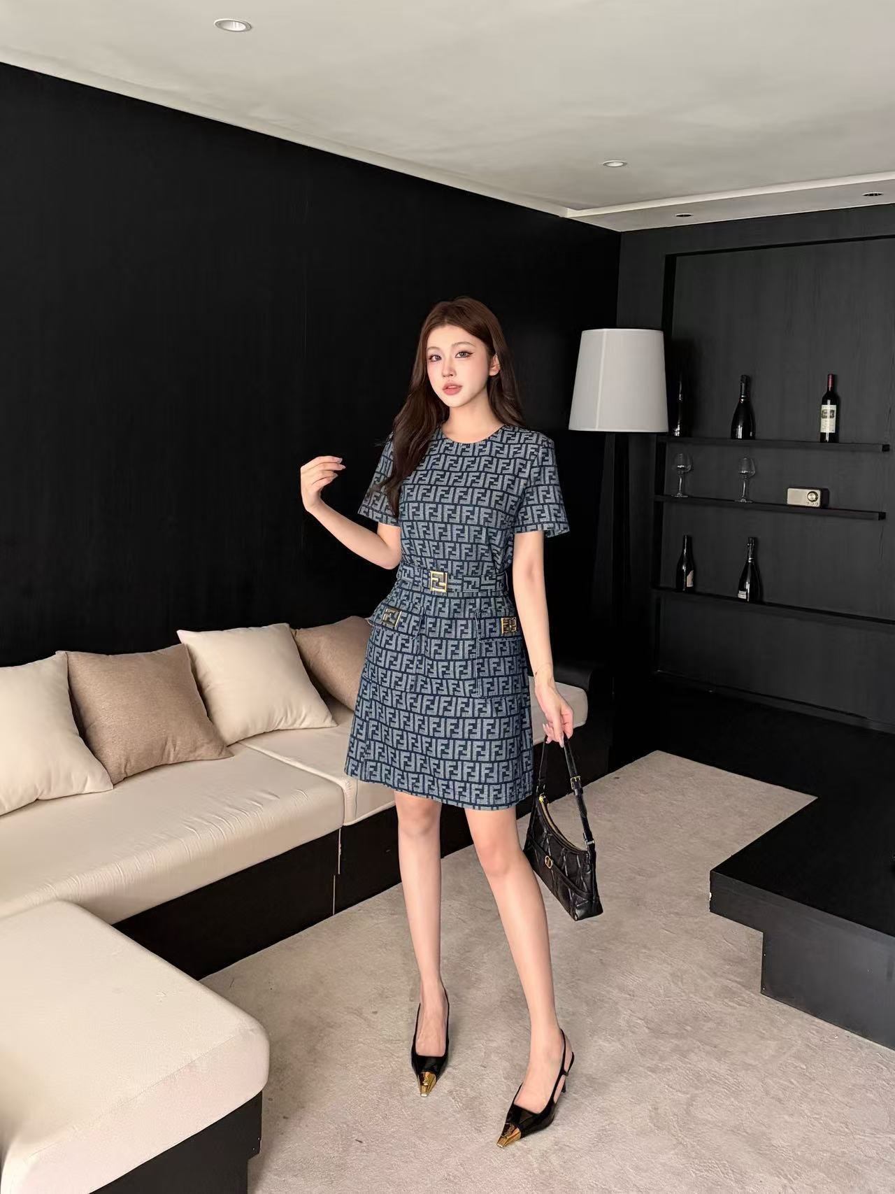 FENDI FF デニム 半袖ワンピース【50％割引+送料無料】