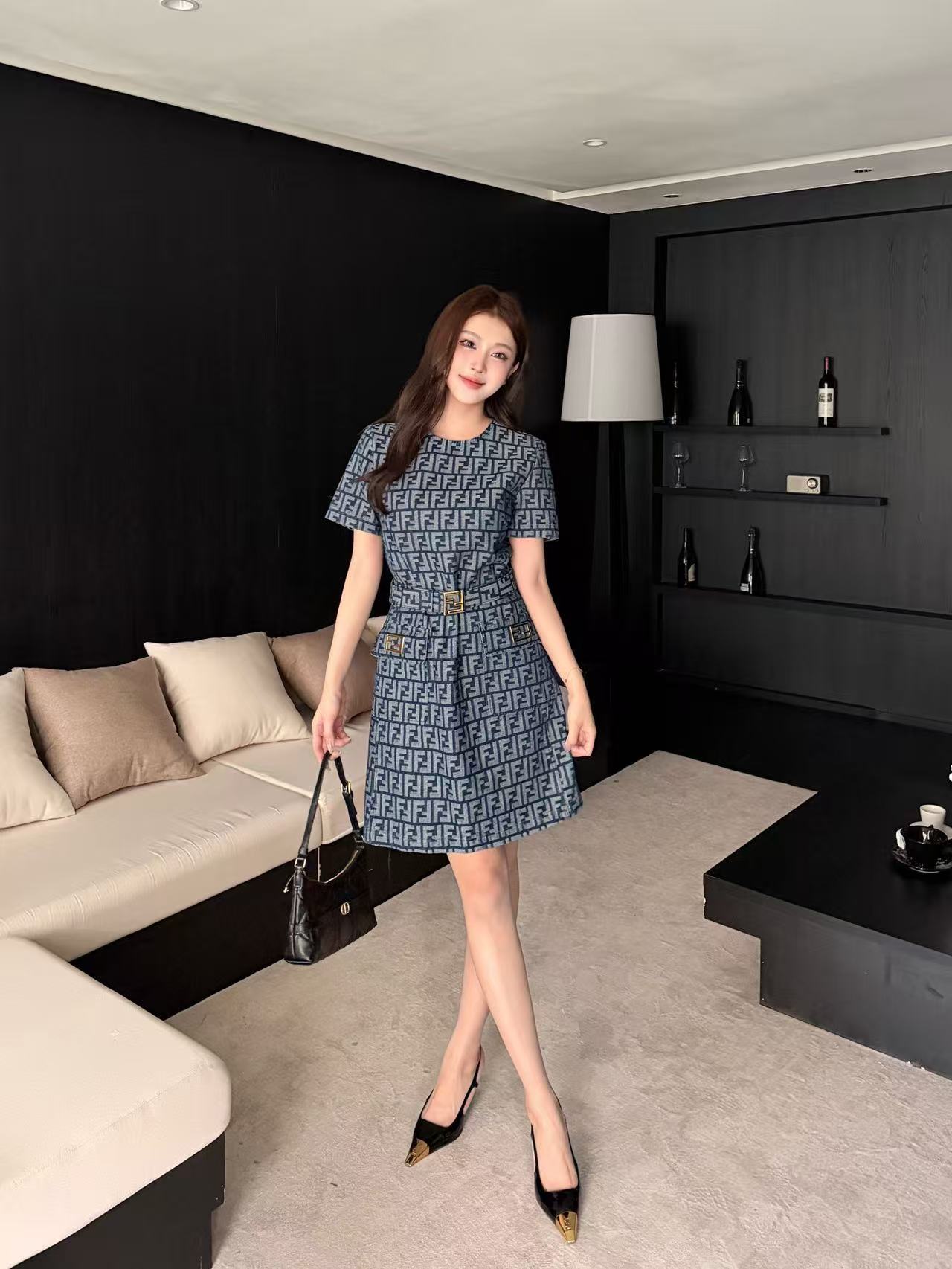 FENDI FF デニム 半袖ワンピース【50％割引+送料無料】