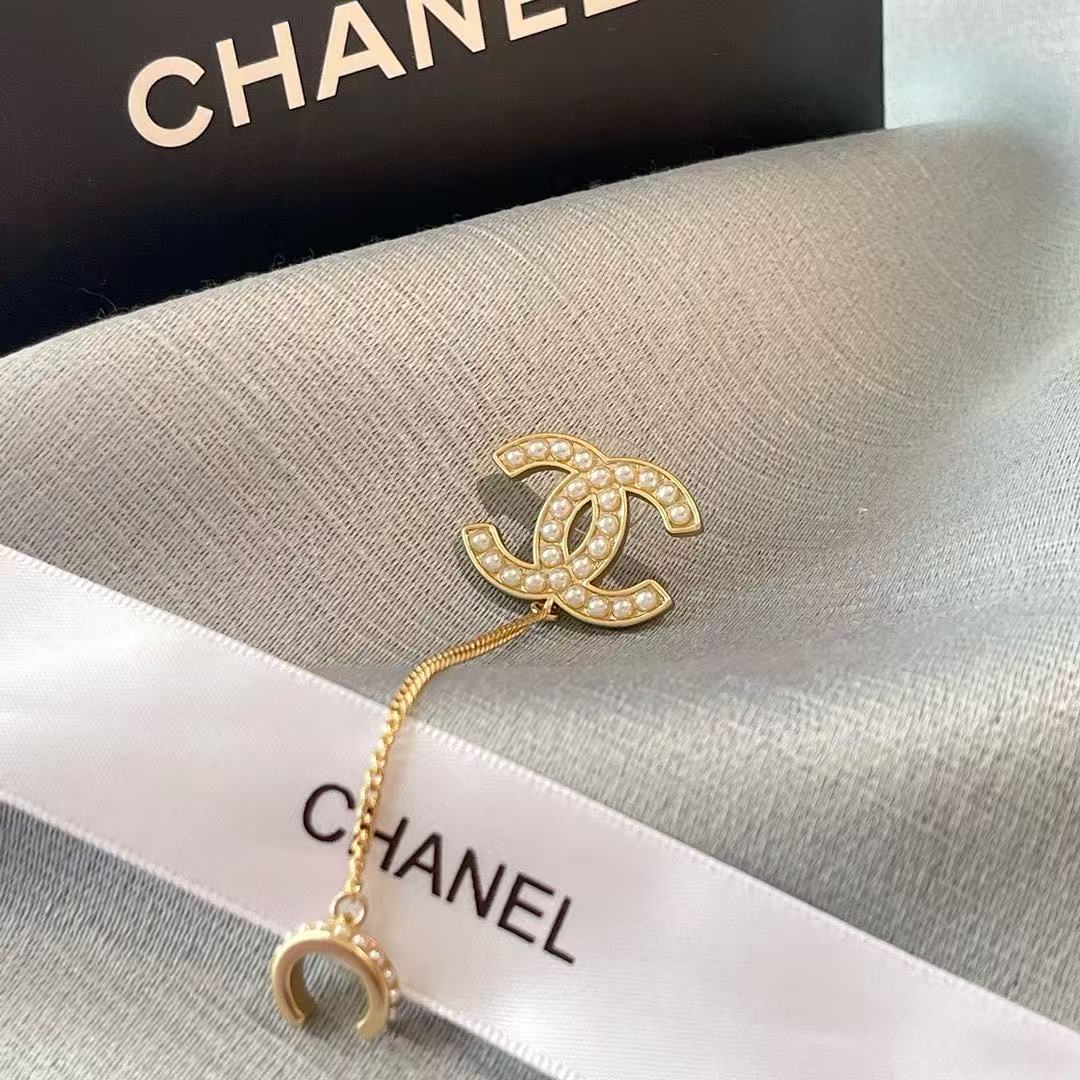 CHANE1 ダブルCパールチェーンスタッドピアス【50％割引+送料無料】