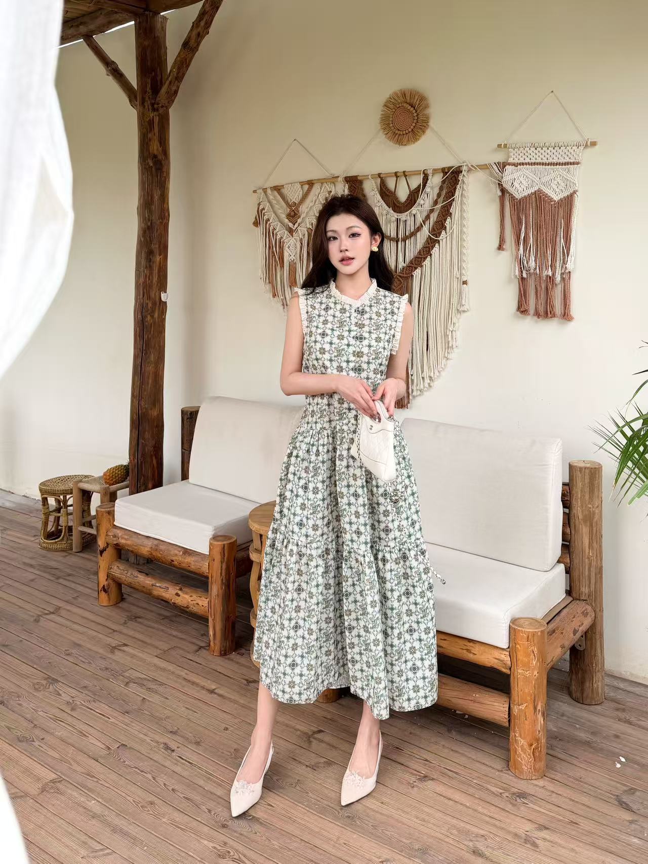 LV 高品質プリント・ラッフルドレス【50％割引+送料無料】