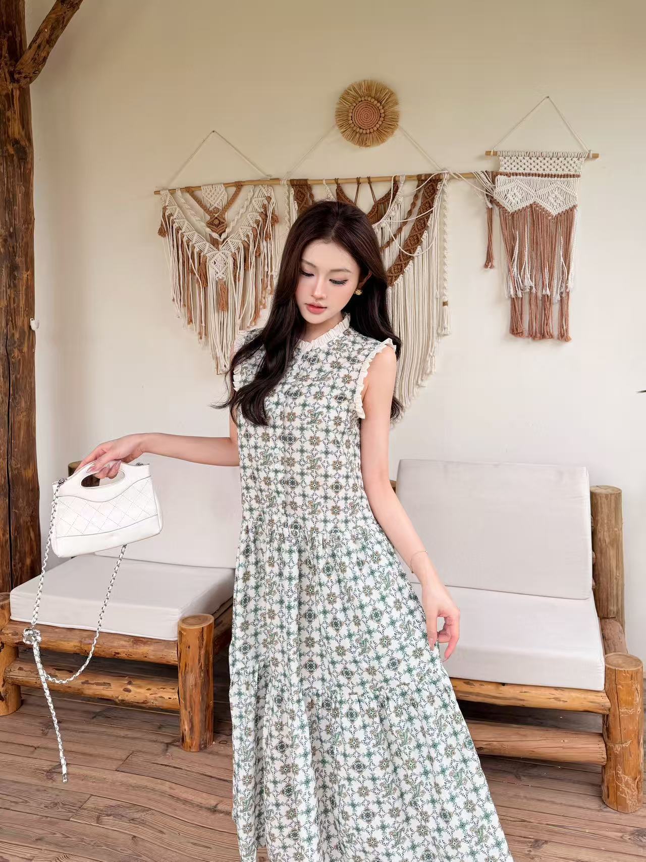 LV 高品質プリント・ラッフルドレス【50％割引+送料無料】