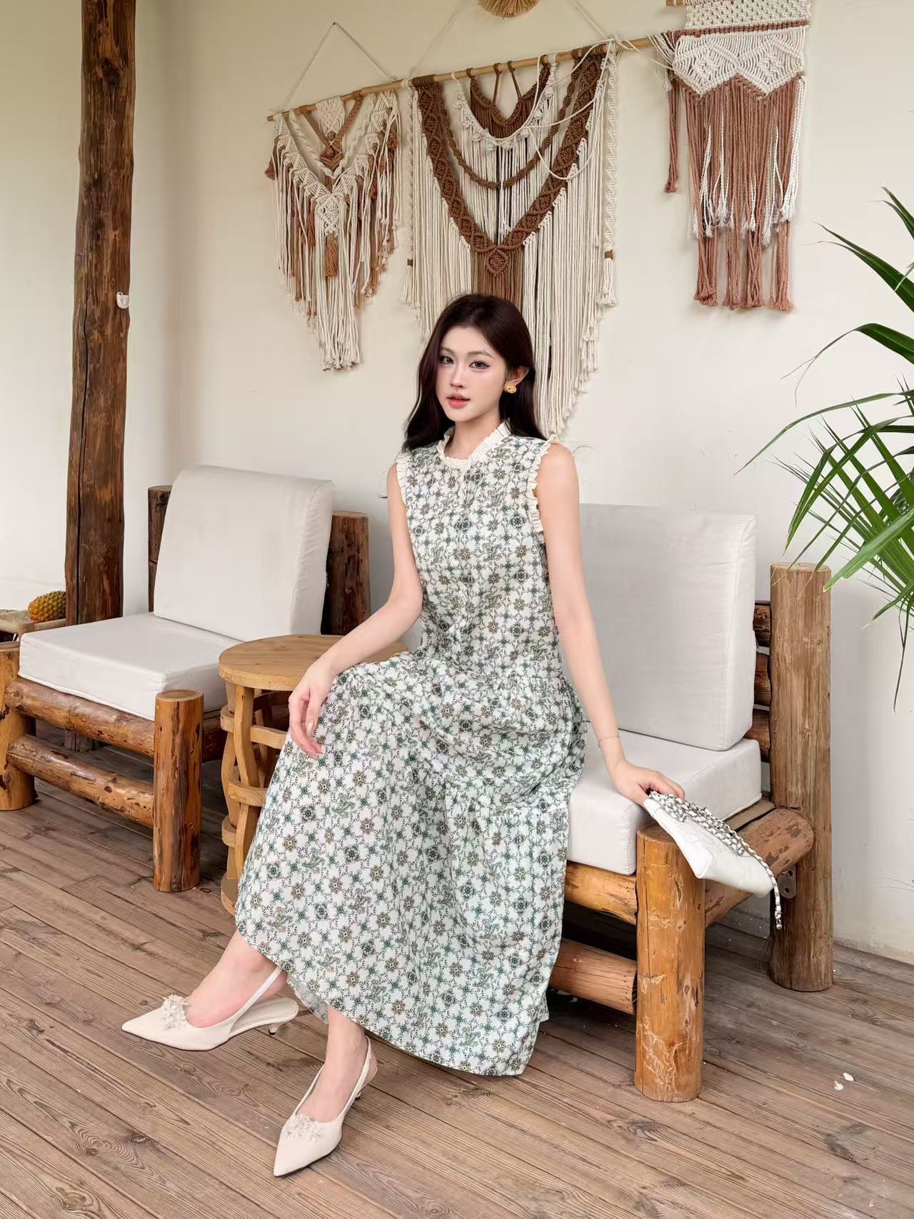 LV 高品質プリント・ラッフルドレス【50％割引+送料無料】