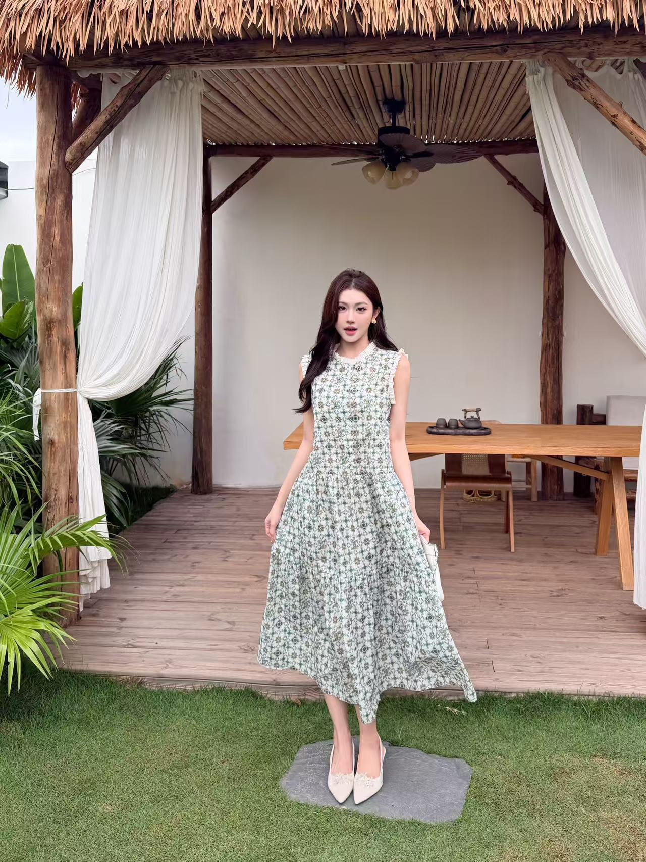 LV 高品質プリント・ラッフルドレス【50％割引+送料無料】