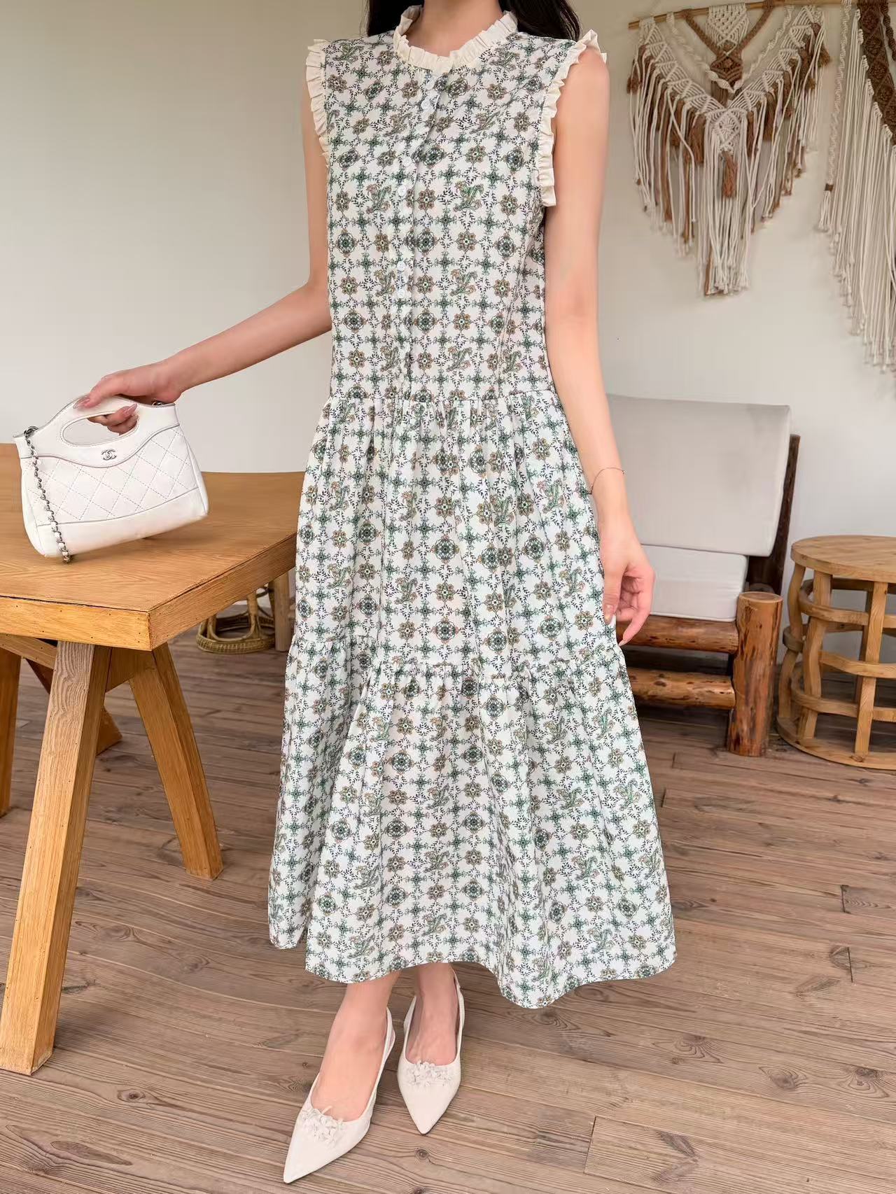 LV 高品質プリント・ラッフルドレス【50％割引+送料無料】