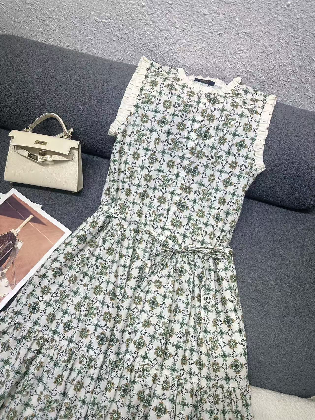 LV 高品質プリント・ラッフルドレス【50％割引+送料無料】