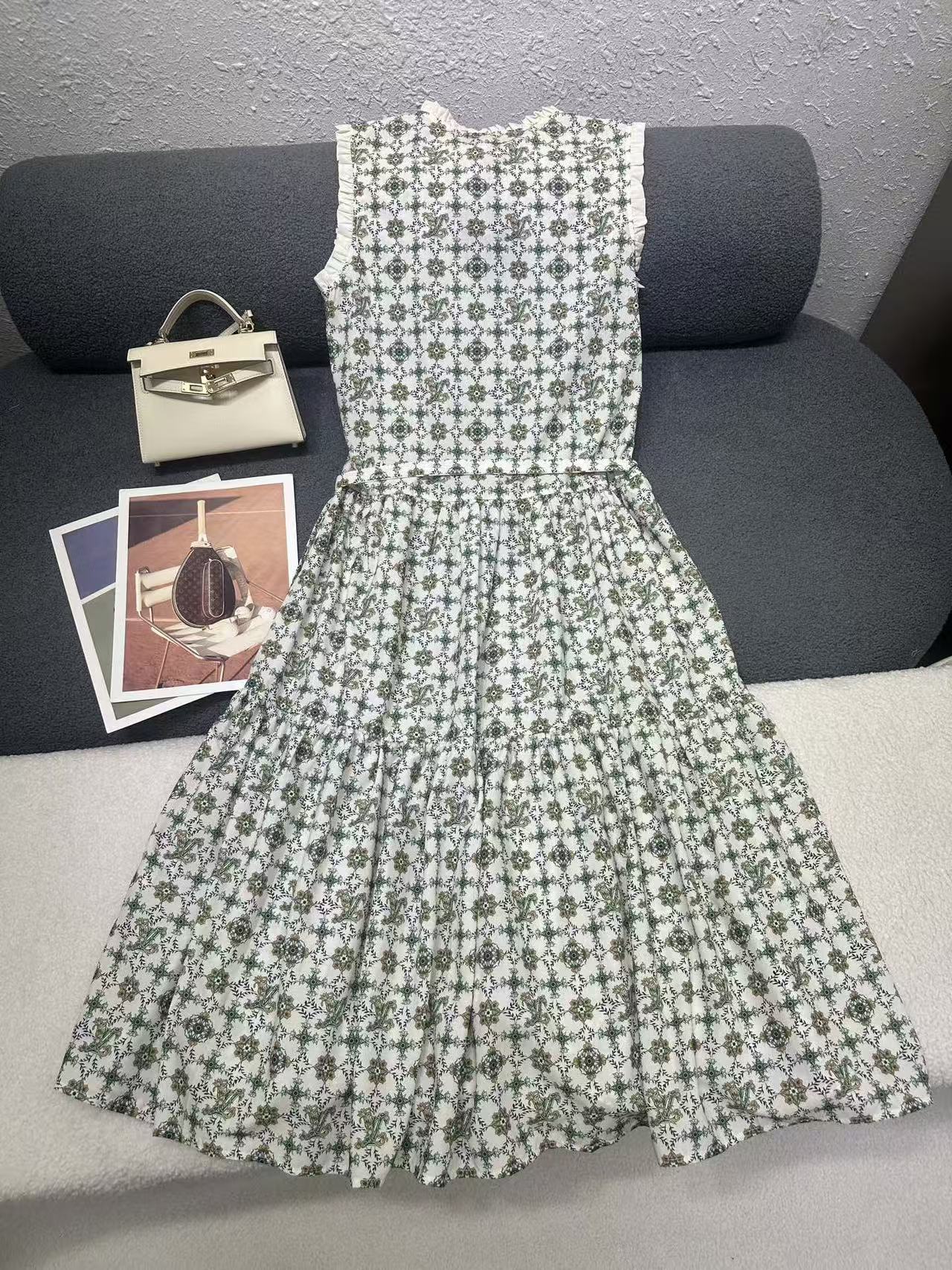 LV 高品質プリント・ラッフルドレス【50％割引+送料無料】