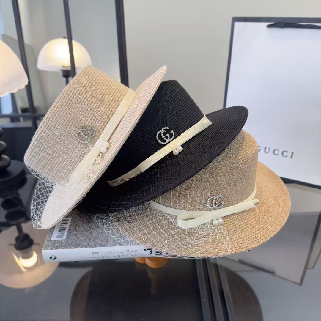GUCCI ストロー・フラットトップハット【50％割引+送料無料】