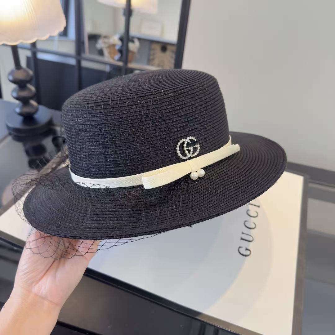 GUCCI ストロー・フラットトップハット【50％割引+送料無料】