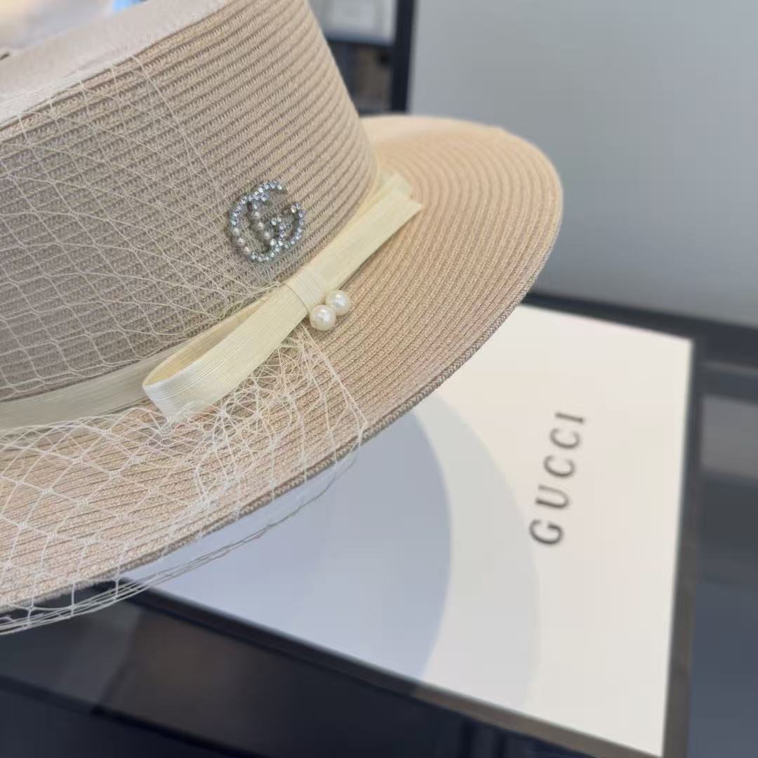 GUCCI ストロー・フラットトップハット【50％割引+送料無料】