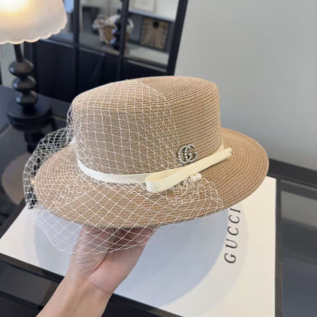 GUCCI ストロー・フラットトップハット【50％割引+送料無料】