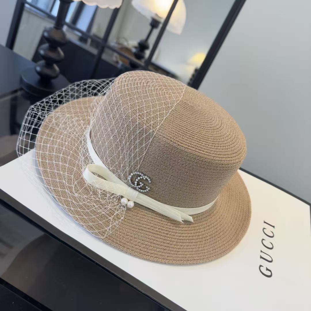 GUCCI ストロー・フラットトップハット【50％割引+送料無料】
