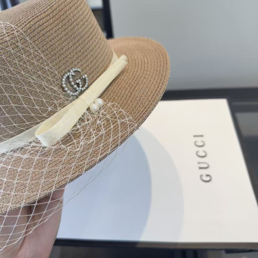 GUCCI ストロー・フラットトップハット【50％割引+送料無料】