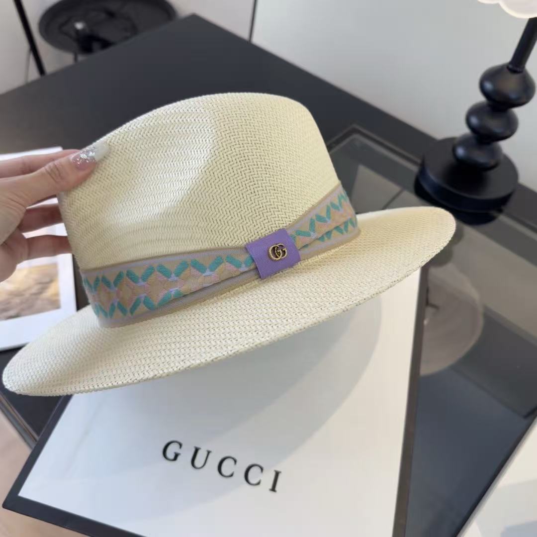 GUCCI ウェブトリム ストローハット【50％割引+送料無料】