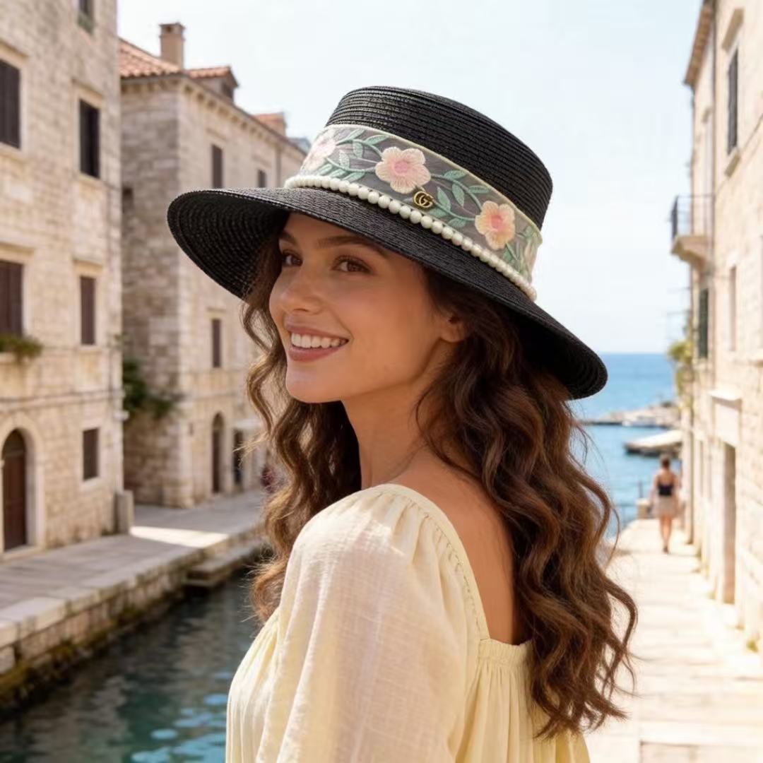 GUCCI パールプリント・フラットトップハット【50％割引+送料無料】