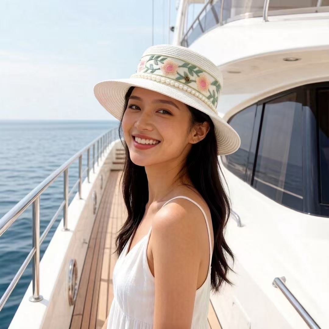 GUCCI パールプリント・フラットトップハット【50％割引+送料無料】