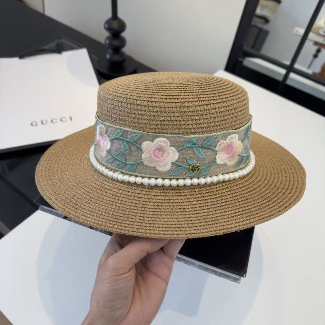 GUCCI パールプリント・フラットトップハット【50％割引+送料無料】