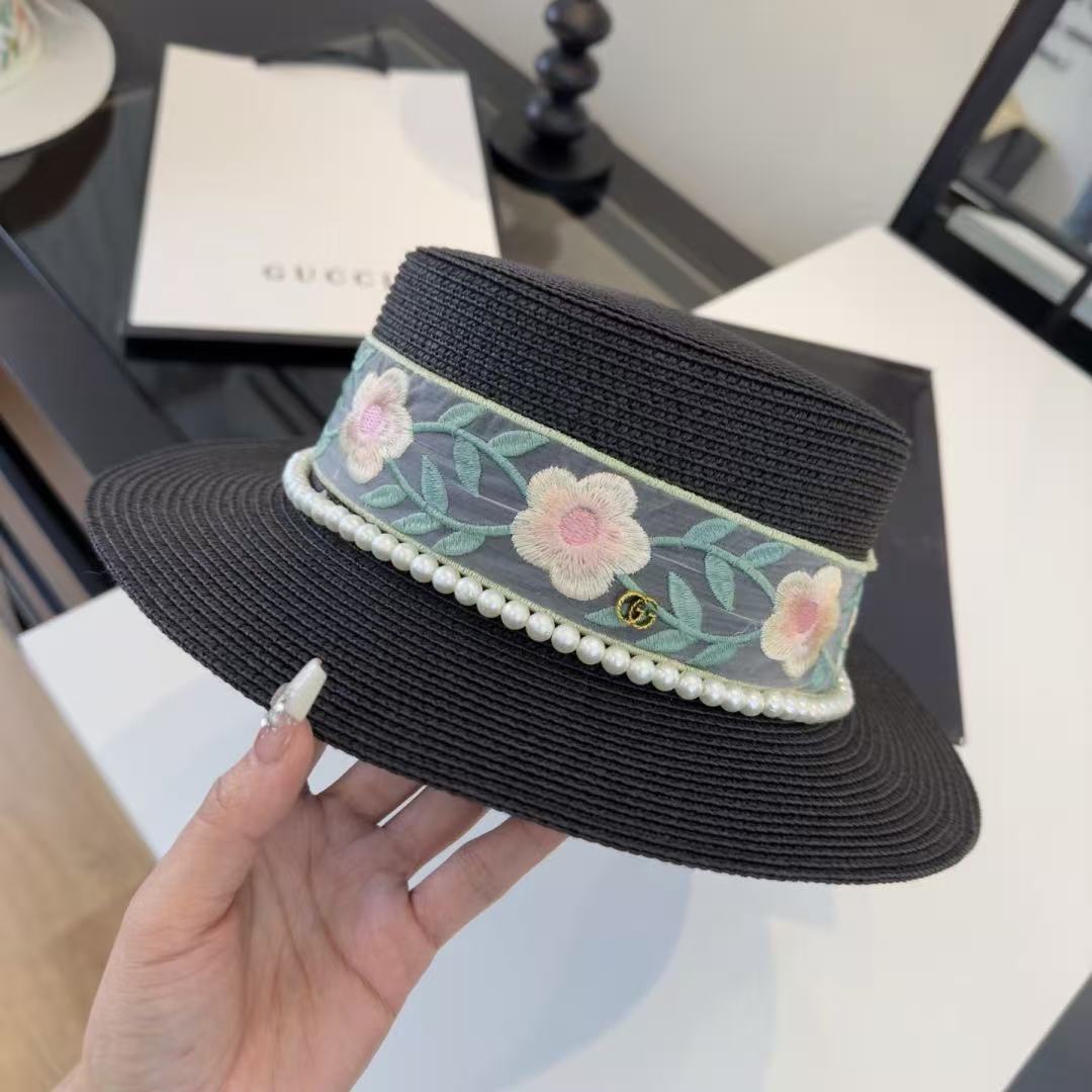 GUCCI パールプリント・フラットトップハット【50％割引+送料無料】