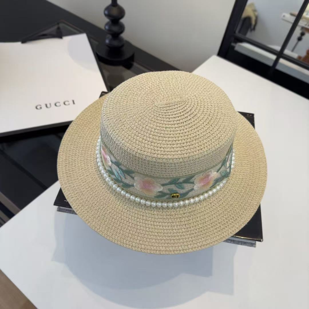 GUCCI パールプリント・フラットトップハット【50％割引+送料無料】