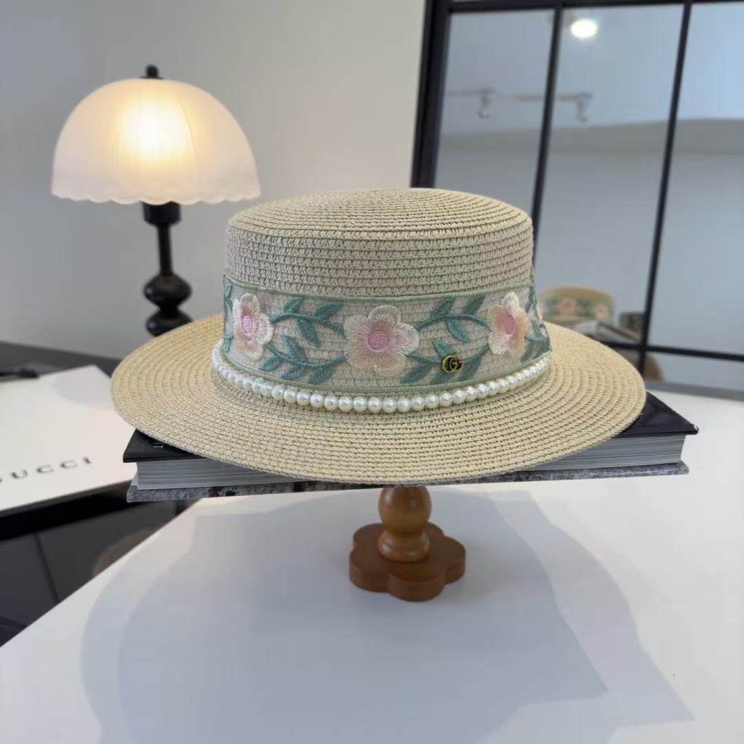 GUCCI パールプリント・フラットトップハット【50％割引+送料無料】