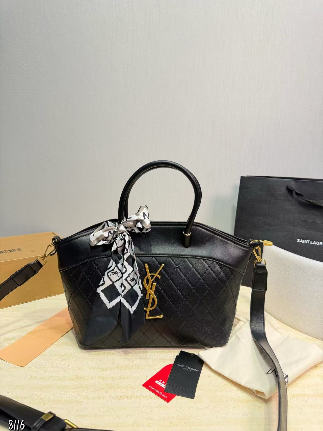 YSL チェック柄カーフスキン ハンドバッグ【50％割引+送料無料】