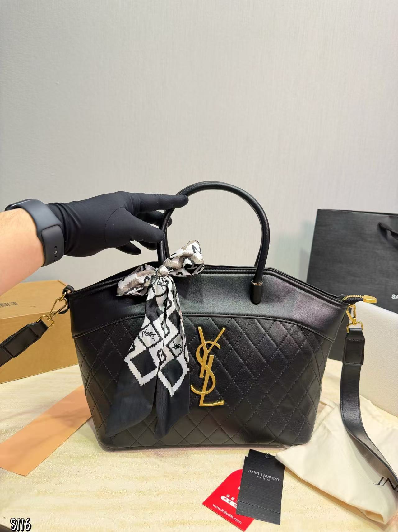 YSL チェック柄カーフスキン ハンドバッグ【50％割引+送料無料】