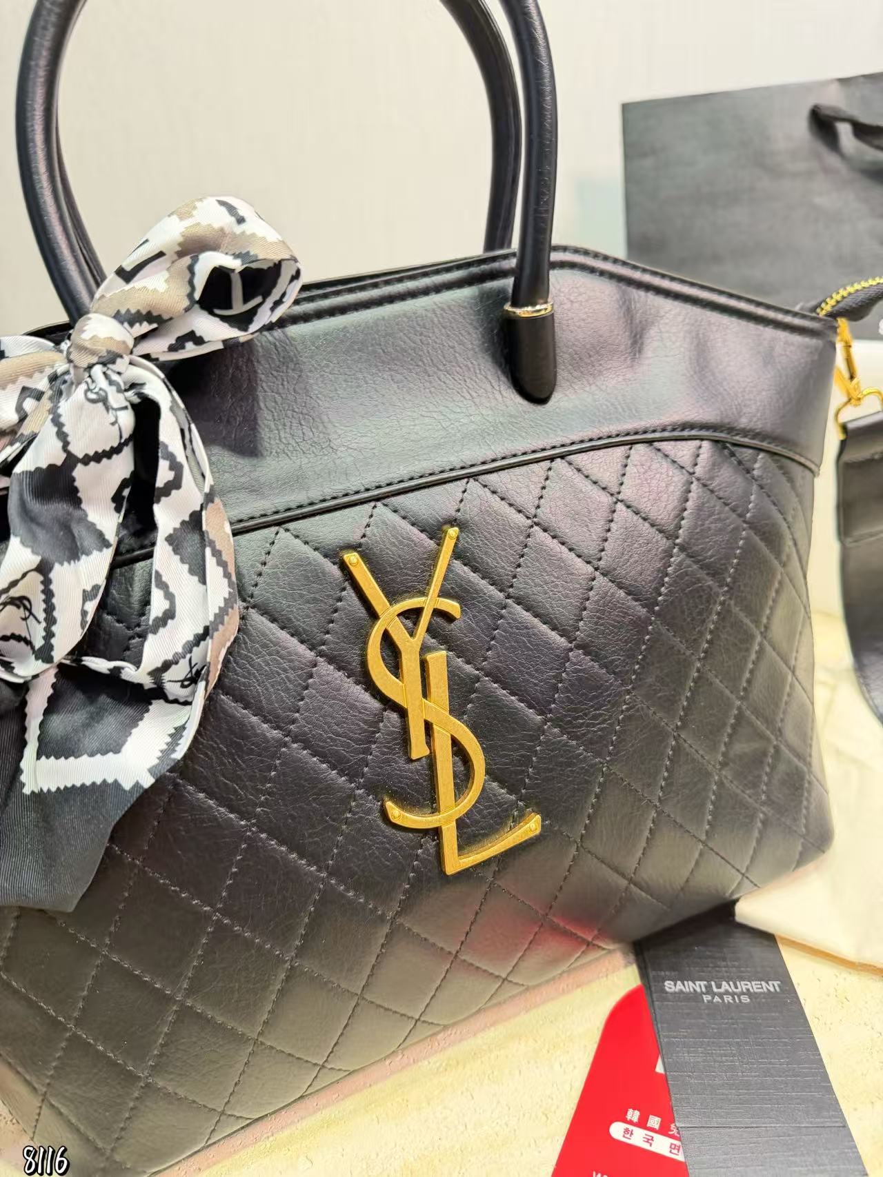 YSL チェック柄カーフスキン ハンドバッグ【50％割引+送料無料】