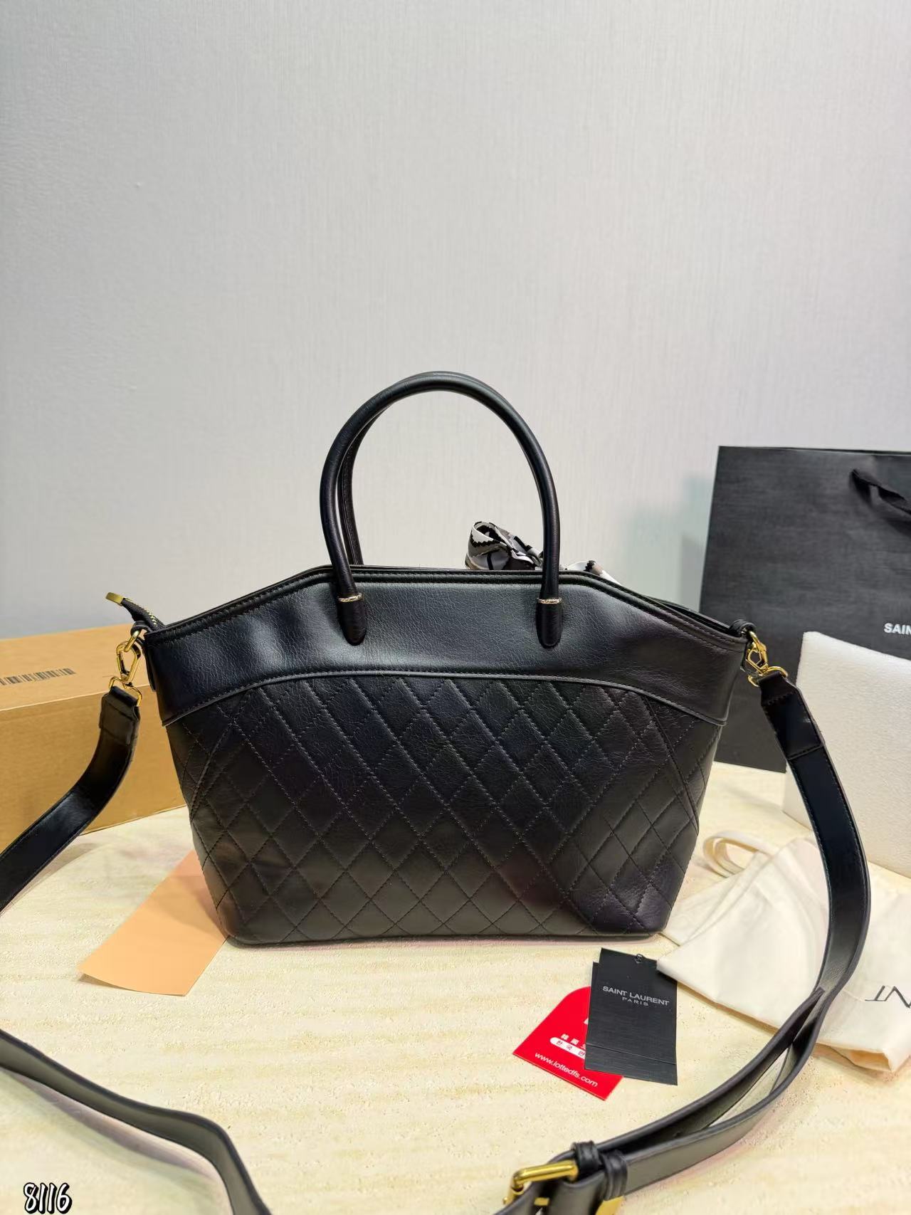 YSL チェック柄カーフスキン ハンドバッグ【50％割引+送料無料】