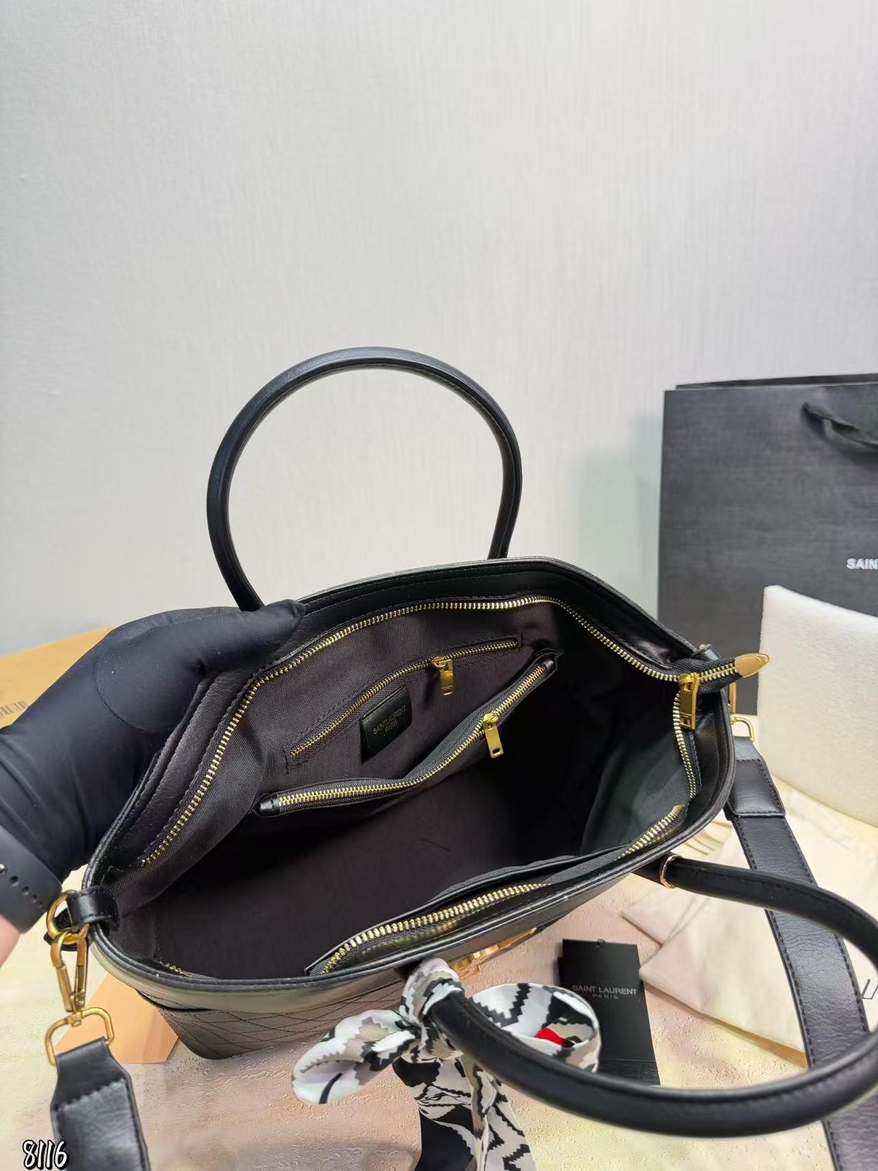 YSL チェック柄カーフスキン ハンドバッグ【50％割引+送料無料】