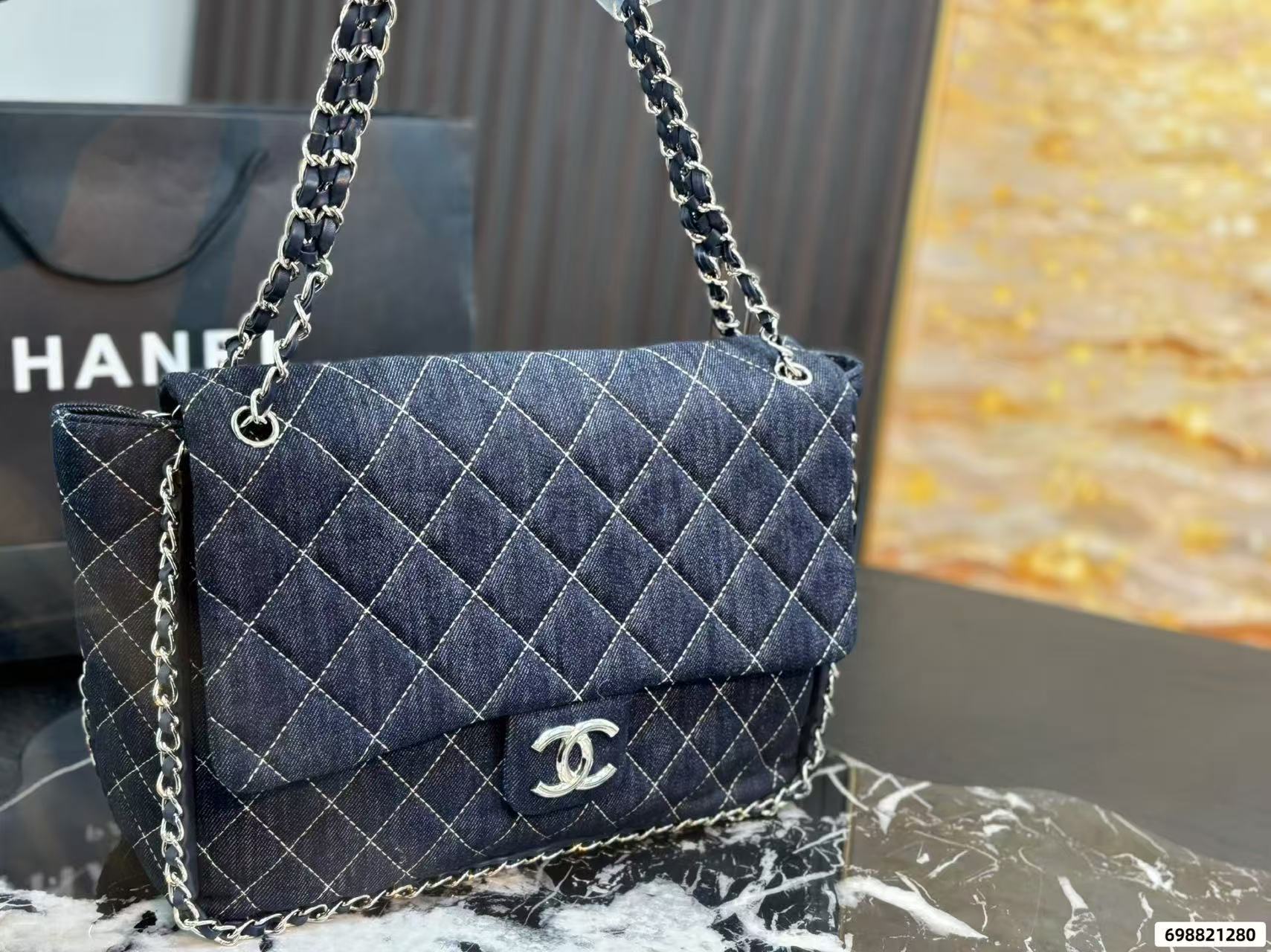 CHANE1 チェーンチェック柄デニムショルダーバッグ【 50％割引+送料無料】