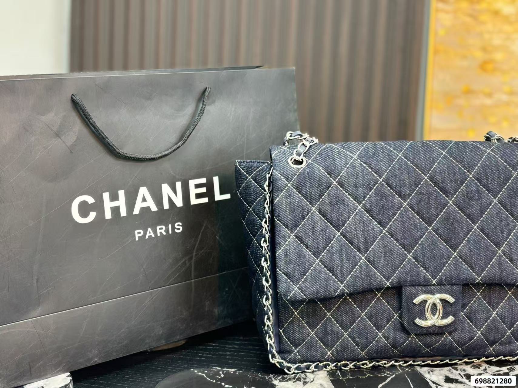 CHANE1 チェーンチェック柄デニムショルダーバッグ【 50％割引+送料無料】