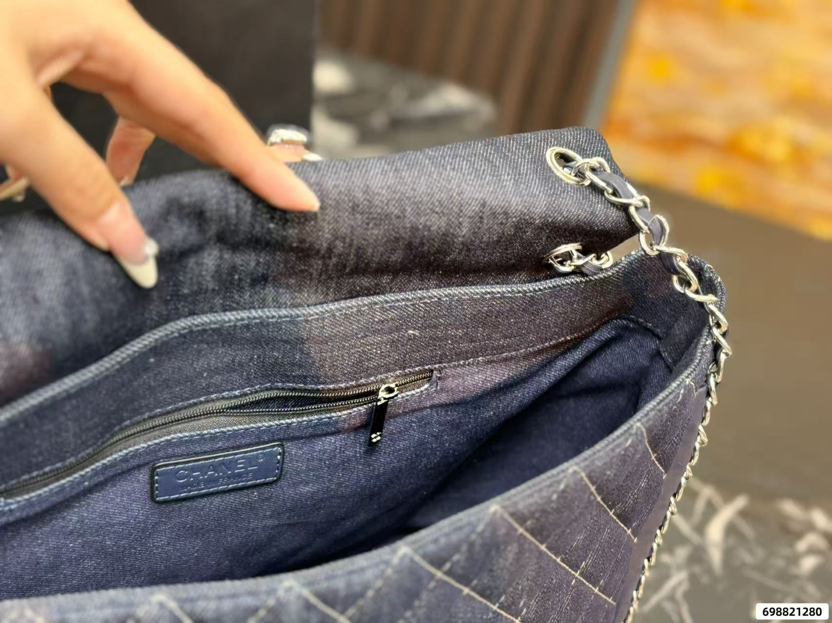 CHANE1 チェーンチェック柄デニムショルダーバッグ【 50％割引+送料無料】