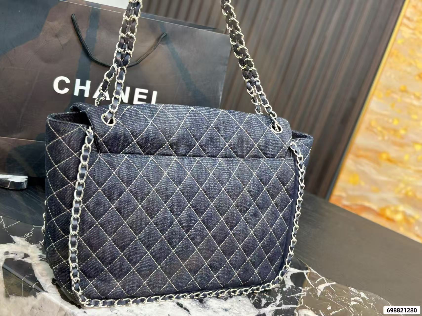 CHANE1 チェーンチェック柄デニムショルダーバッグ【 50％割引+送料無料】