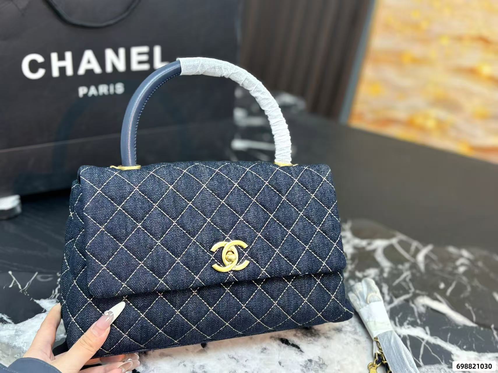 CHANE1 キャンバスデニムチェーンハンドバッグ【 50％割引+送料無料】